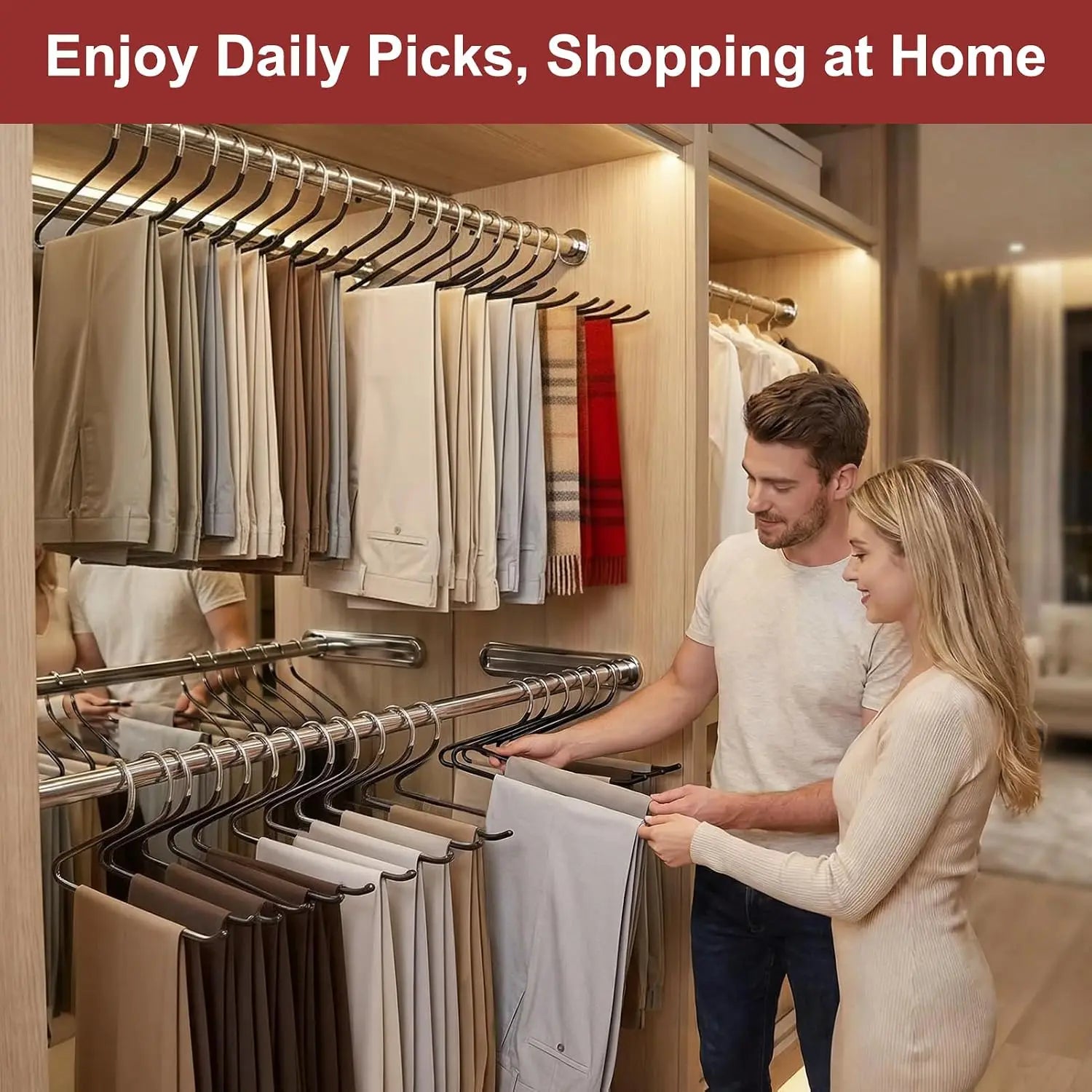 20pcs Pants Hangers Non-Slip, Heavy Duty Stainless Steel Trouser Racks Space Saving, Open Ended Jeans Hangers for Organization Oasis Select