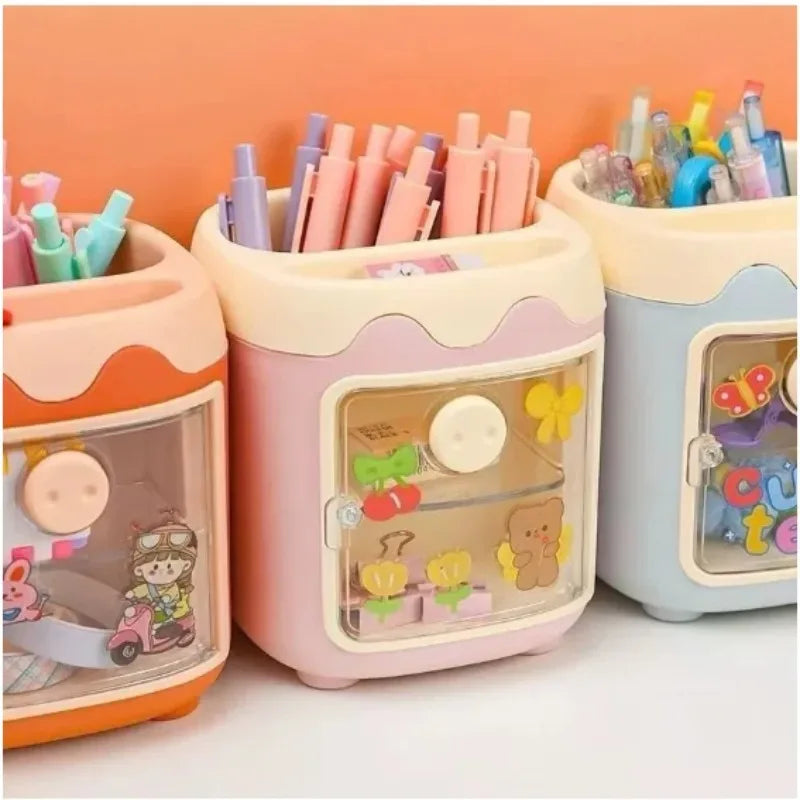 1pcs Creative Cartoon Multi Grid Pen Holder Student's Favorite Multifunctional Storage Box with Grid Desktop Stationery Box Oasis Select