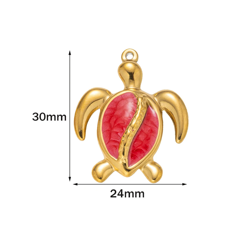 5pcs Stainless Steel Enamel Animal Sea Turtle Tortoise Charms Pendant for Bracelet Necklace Jewelry DIY Craft Making Wholesale Oasis Select Red