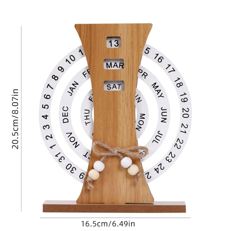 Creative Wooden Calendar Perpetual Calendar Home Decor Office Desktop Decoration Manual Rotating Desk Calendar Oasis Select