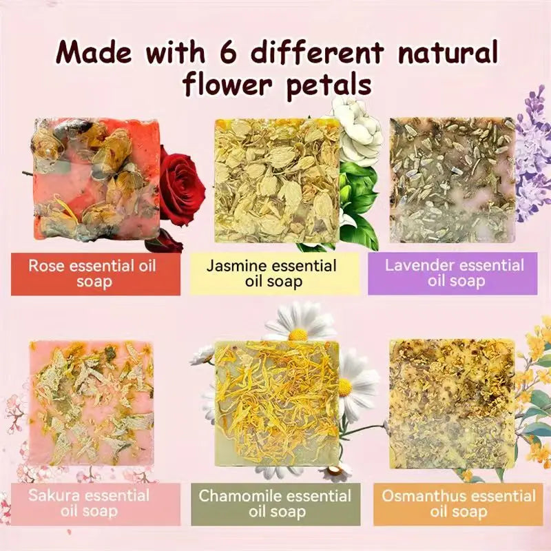 6pcs Creative Roses, Jasmine, Lavender Essential Oil, Soap and Soap Gift Box, Moisturizing Bath Soap, Suitable for Friends Oasis Select