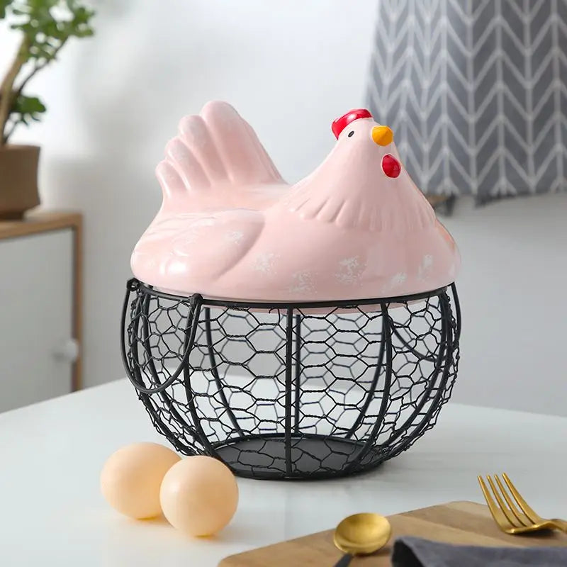 Ceramic Egg Baskets Fruit Baskets Sundries Blue Ceramic Kitchen Shelves Creative Storage Iron Woven Baskets Ironwork Storage Oasis Select M pink