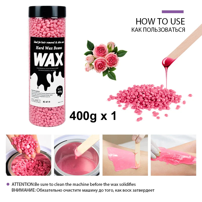 400g Canning Wax Beads For Hair Removal Hot Film Painless Waxing Beads Heating Wax Machine Body Bikini Face Legs Hair Removal Oasis Select