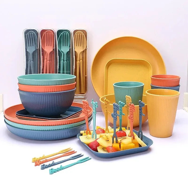 48-Piece Wheat Straw Eco-Friendly Dinnerware Set for 4 | Camping Eco Dinnerware Set Oasis Select