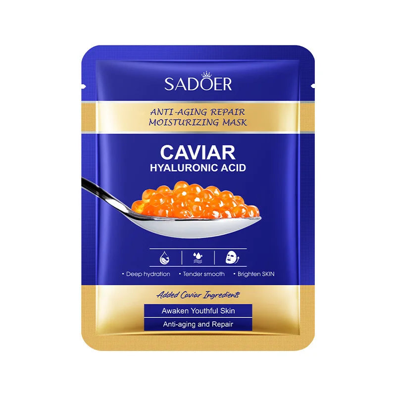 5pcs SADOER Caviar Hyaluronic Acid Moisturizing Facial Masks Brightening Firming Hydrating Face Mask Facial Skin Care Products Oasis Select