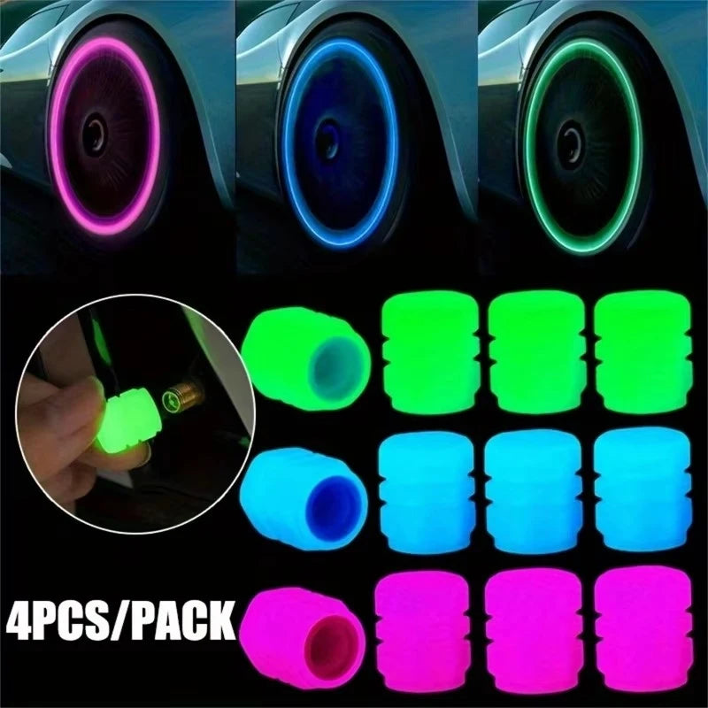 4/8/16/24pcs Tire Valve Caps Motorcycle Bike Wheel Nozzle Dustproof Tyre Valve Stem Fluorescent Night Glowing Car Accessories Oasis Select