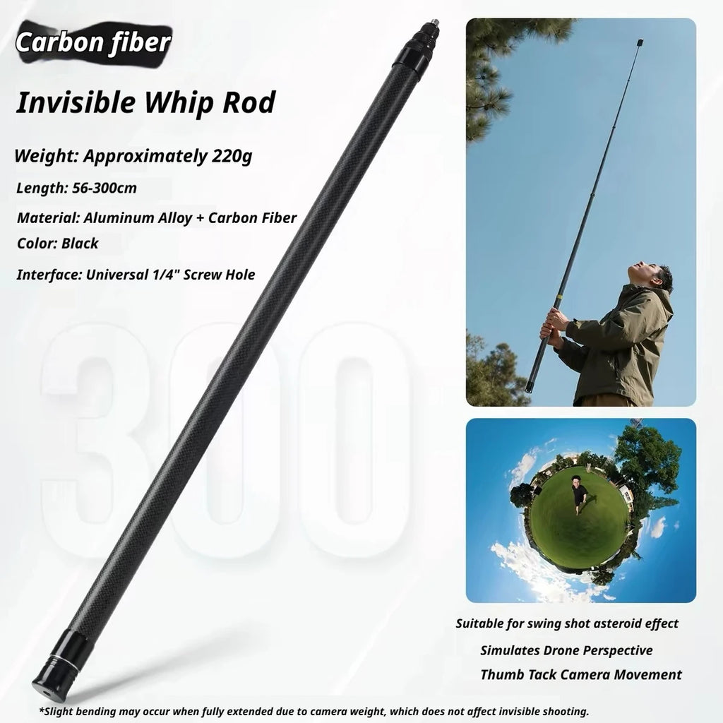Carbon Fiber Invisible Selfie Stick 1.5–3m | Insta360 X4 X5 X3
