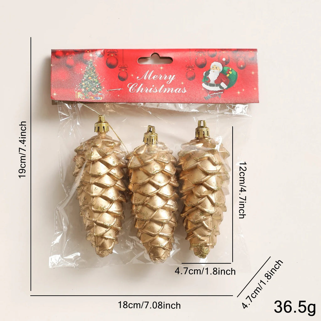 Retro Gold Glitter Christmas Pine Cone Ball Ornaments Star Hanging Pendants Merry Christmas Decoration for Home Xmas Tree Decor Oasis Select Pinecone A