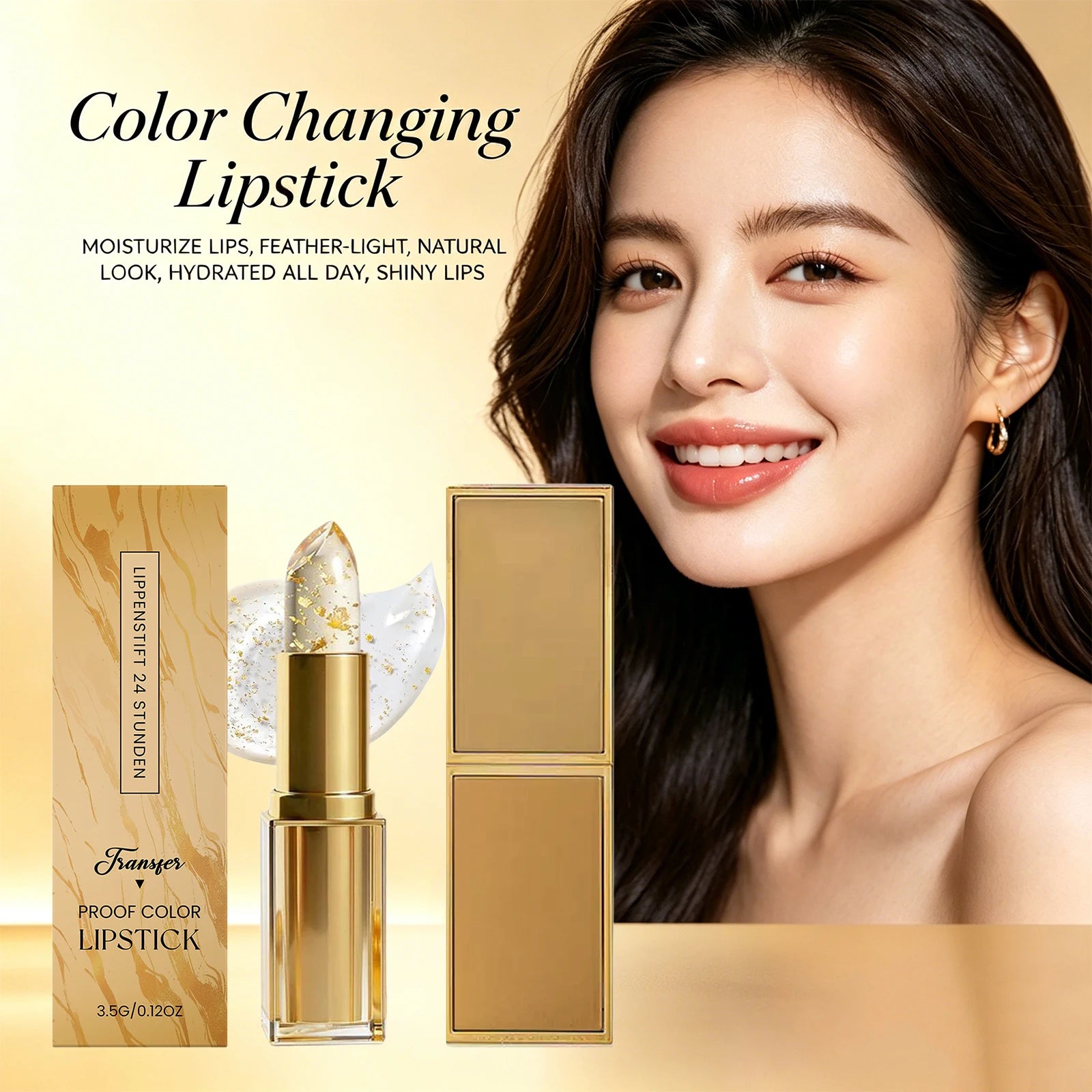 Golden Foil Color Changing Lipstick,Moisturizing and Smoothing Tinted Lip Care Radiant Lip Glow, For All-Day Comfort Oasis Select