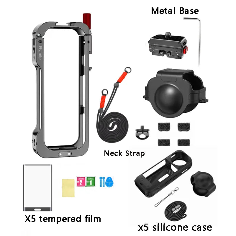 Flymile Aluminum Cage for Insta360 X5 + Silicone Lens Cover