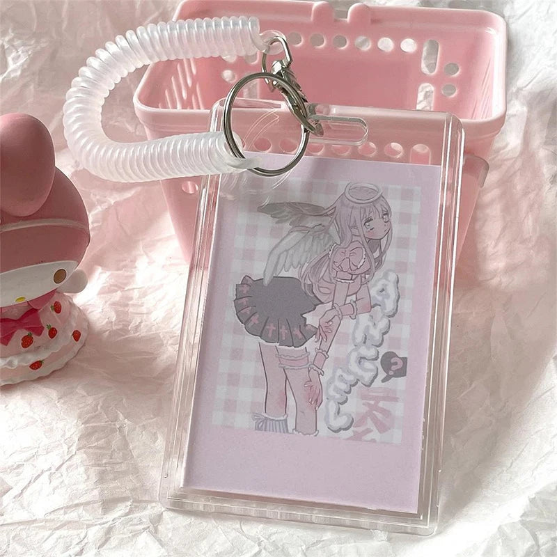 Clear Acrylic Dual Card Holder with Stretch Keychain for ID Badge Bus Pass Work Card Access Control Oasis Select