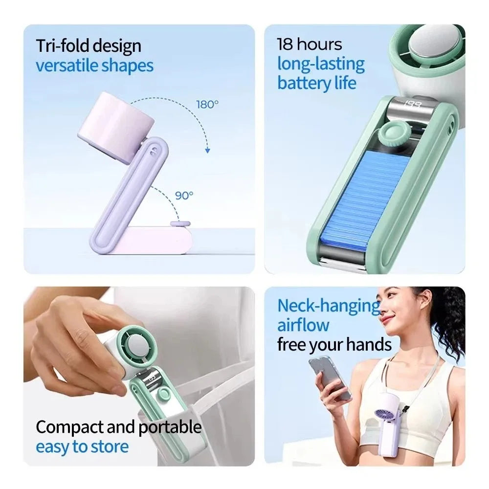 Foldable Design Portable Handheld Fan Portable Quiet Mini Pocket Fan Multi-Speed Silent Operation Desktop Fan Outdoor Use Oasis Select