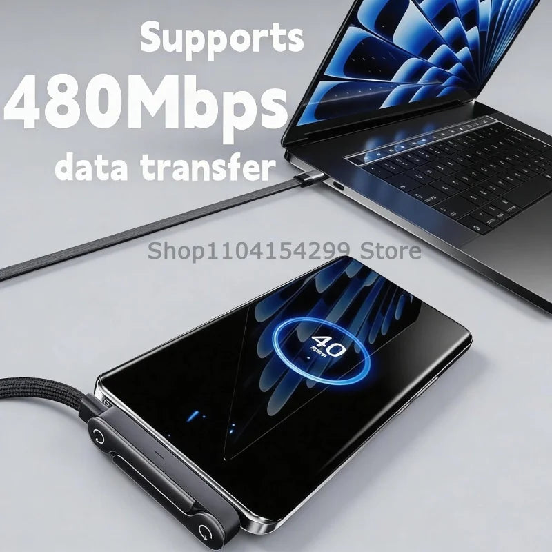USB Type C Flat Charger Charging Cable C Kick Cable Stand with Invisible Support Foldable Phone Holder 240W Charge Wire Bracket Oasis Select