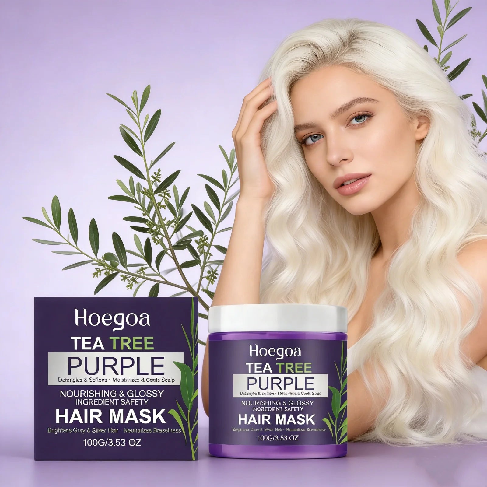 Deep Repair Purple Hair Mask Natural Tea Tree Extract Neutralize Yellow Nourishing Dry Improve Elasticity Smooth Hair Care Mask Oasis Select 100g x2 boxed