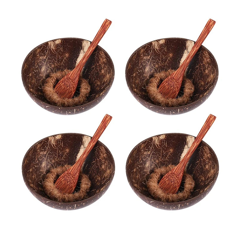 WISH 1 Set Of Natural Coconut Shell Bowls With Spoon And Stand Suitable For Ice Cream, Desserts, Rice, Snacks, Nuts Oasis Select As Shown