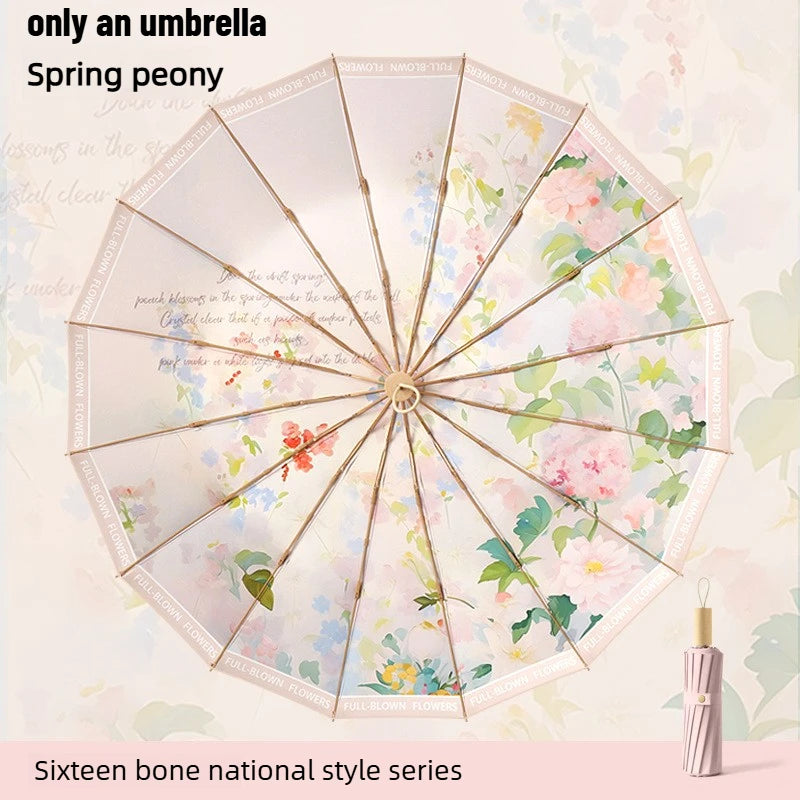 Fashion Three Fold Manual Umbrella Color Coating UV Protection Sunshade Dual Purpose Rain Umbrella for Ladies Oasis Select 16 bone peony 16K Aluminum