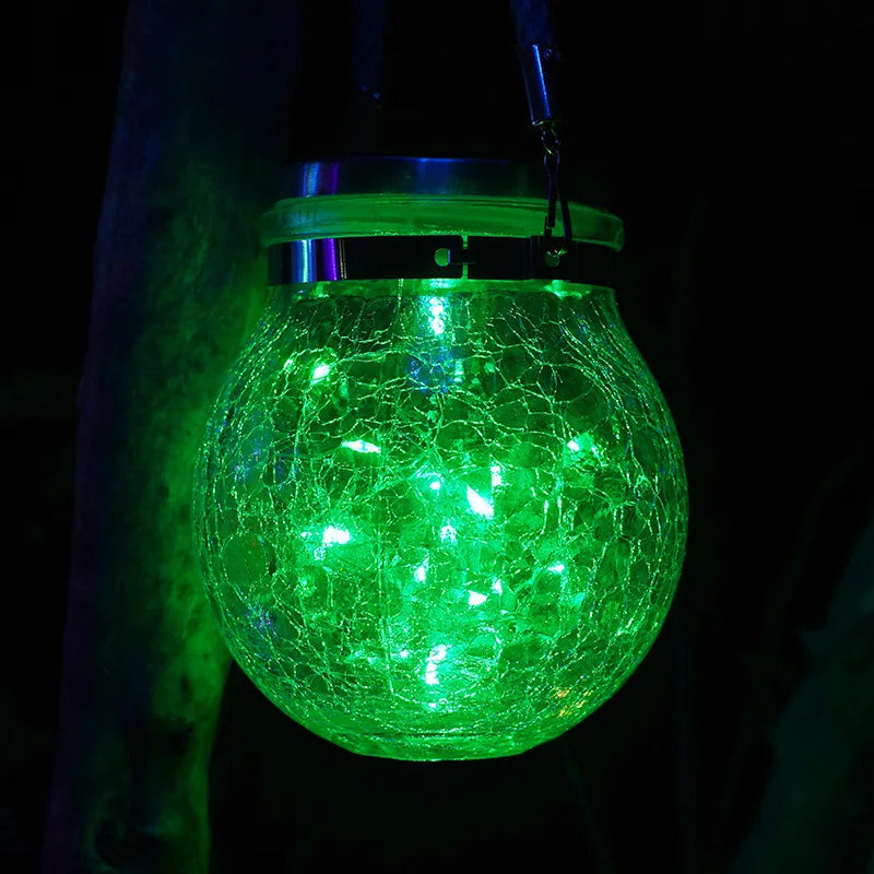 Solar Outdoor Lights Set: Garden Crack/Hanging Bottle Lights Xmas Mason Decor Oasis Select 20 lights green.