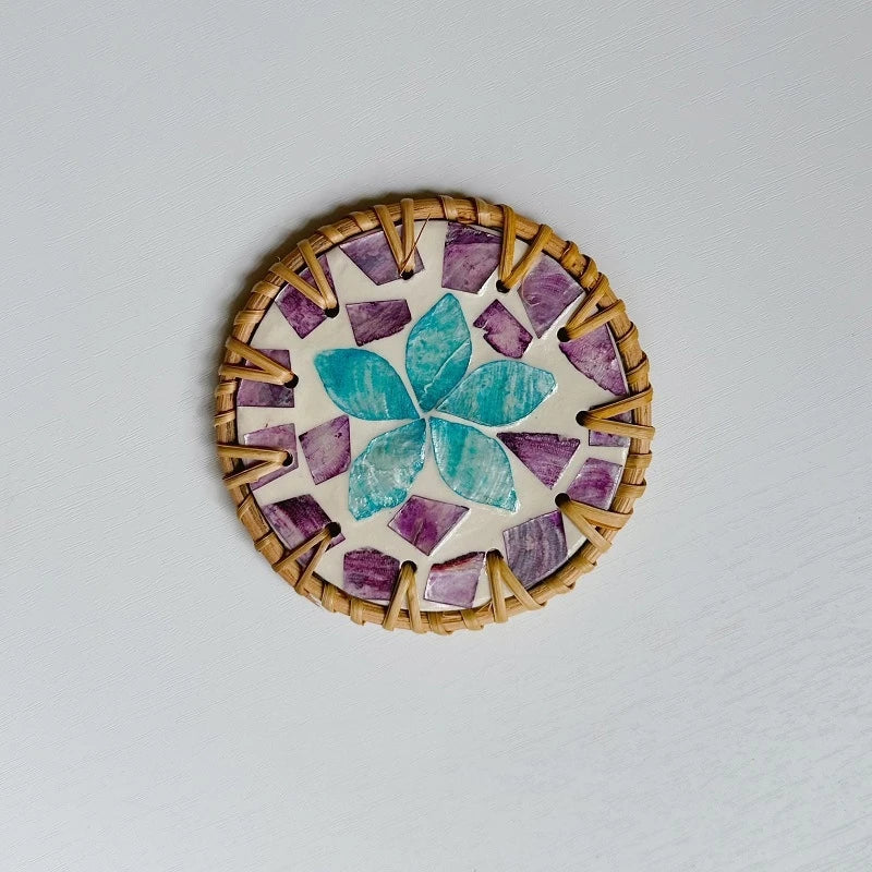 Handmade Rattan Coaster | Colorful Woven Table Mat 10cm