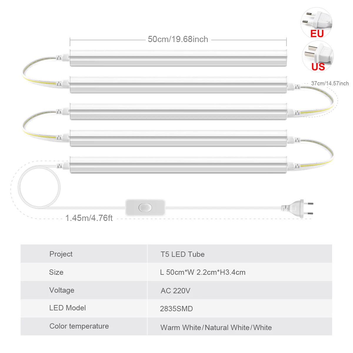 2/4/6pcs T5 Tube Bar Ceiling Light 50CM 2835 SMD LED Light with Swtich,Wall Lamp for Shop Showroom Living Room Bedroom Kitchen Oasis Select