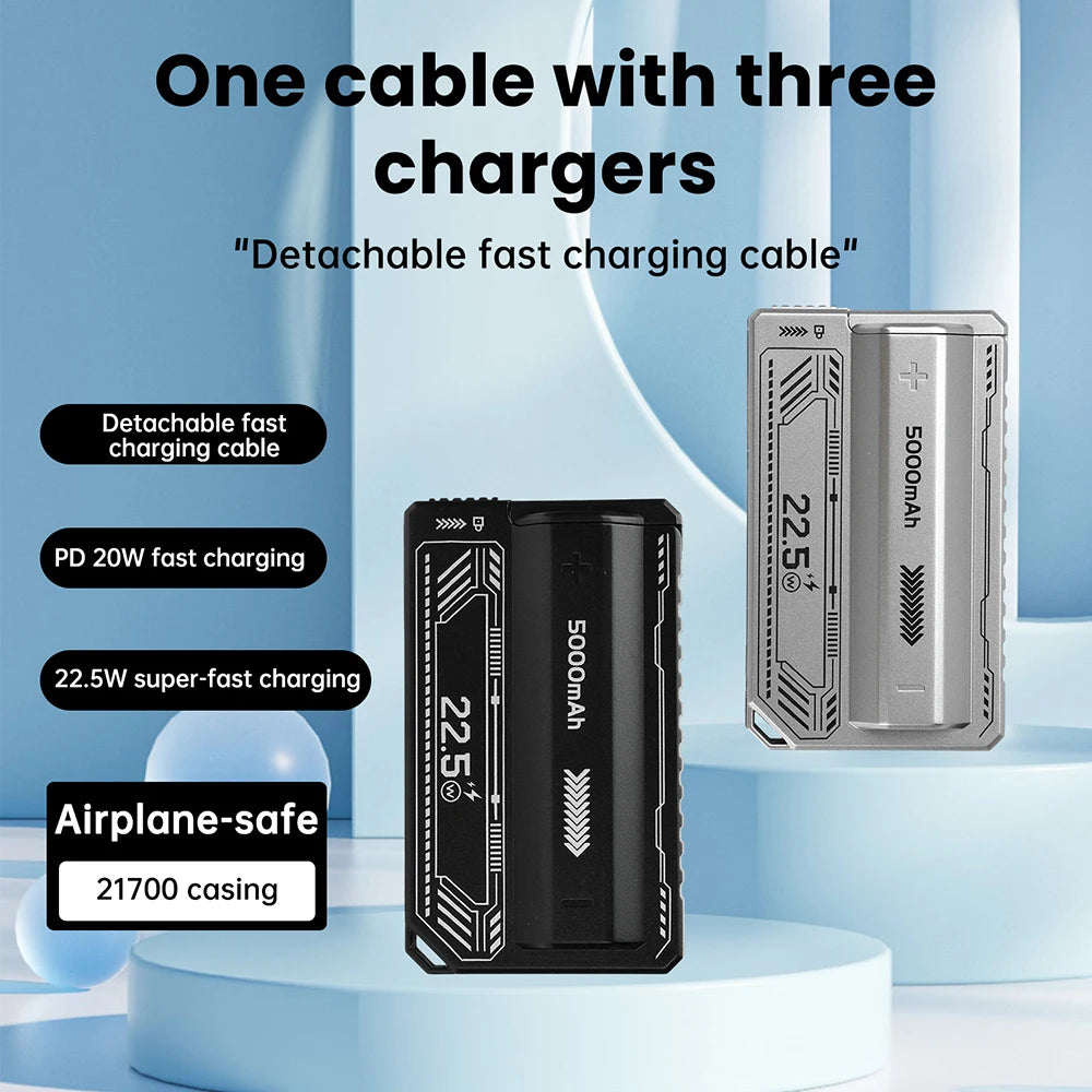 21700 Power Bank Case PD 20W Fast Charging Built In Cable Detachable Power Bank DIY Battery Case (Without Battery) Oasis Select