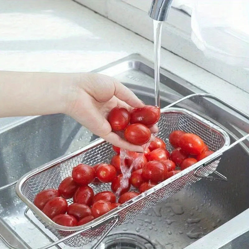 1 Set Stainless Steel Over Sink Colander with Telescopic Handle - Metal Mesh Strainer Basket for Washing Fruits & Vegetables Oasis Select