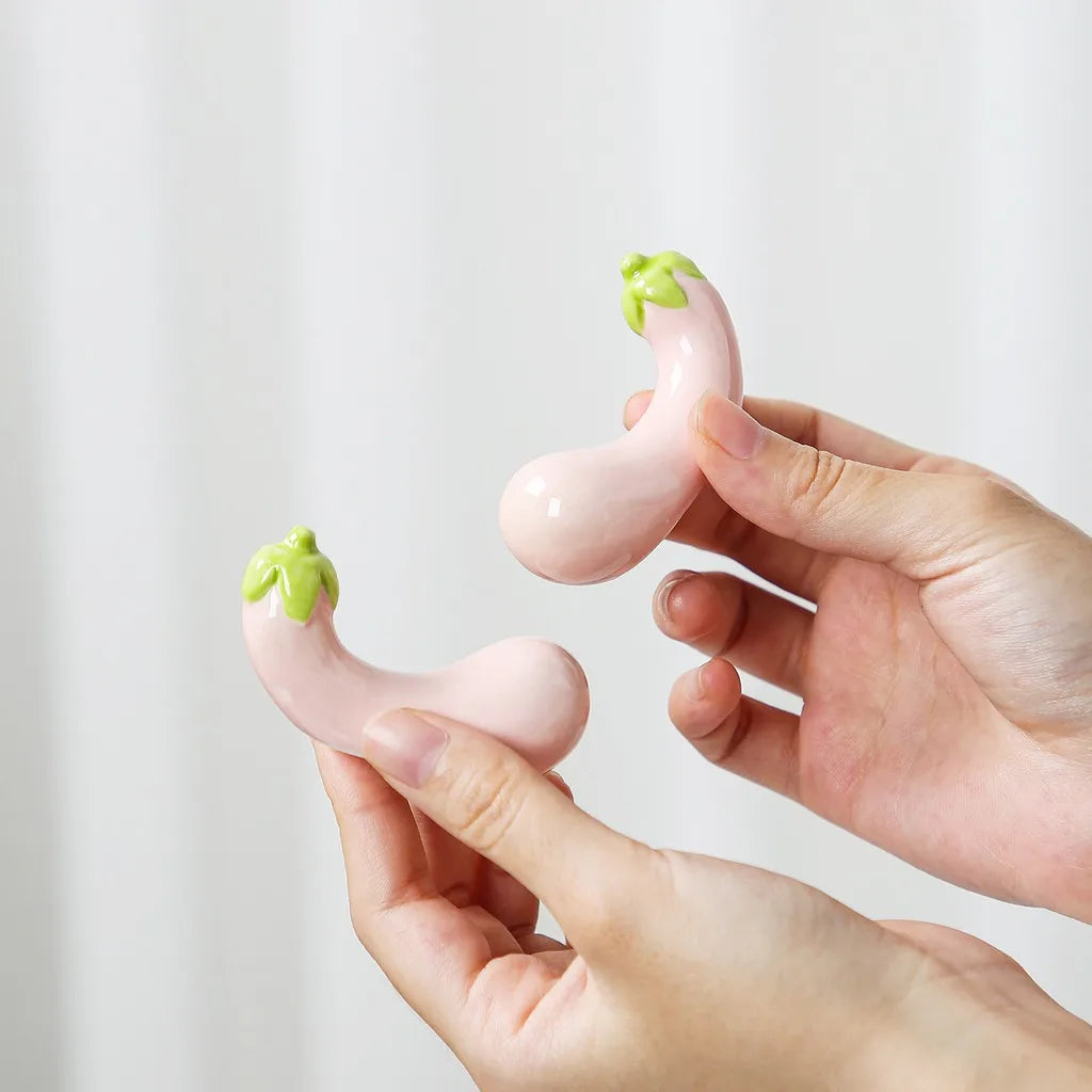 Eggplant Ceramic Chopstick & Pen Rest | Cute Desktop Decor