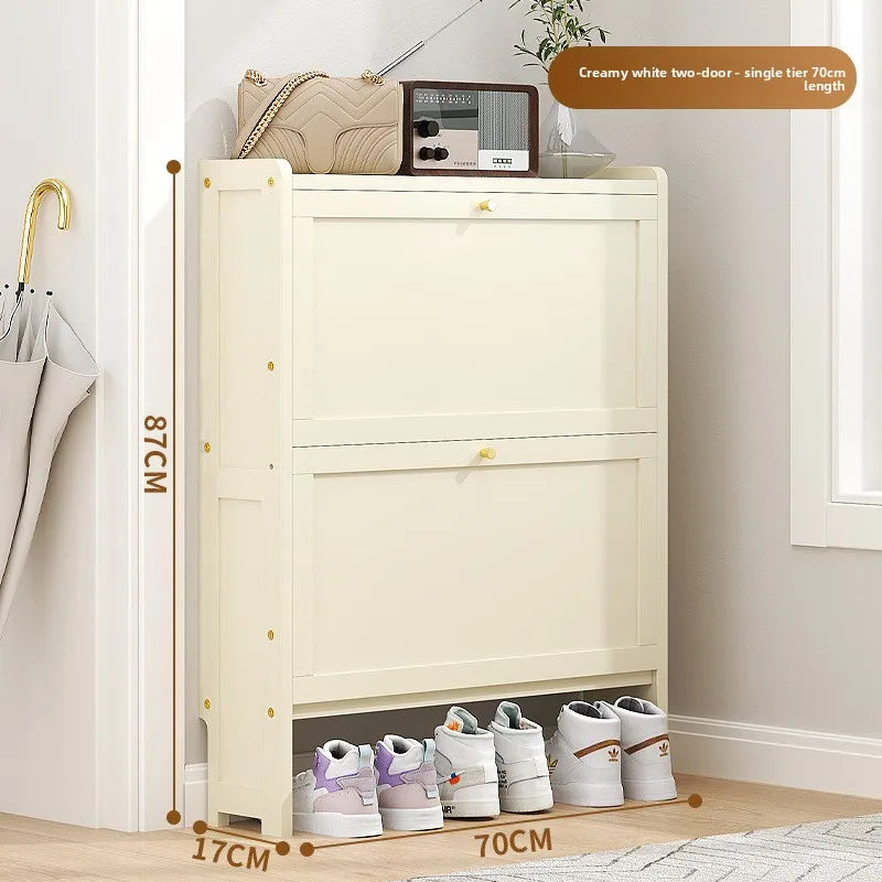 Ultra-thin shoe cabinet 17cm household door economical simple modern storage cabinet narrow large capacity tipping bucket Oasis Select White single 2-70