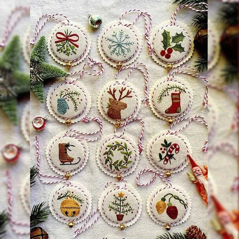 WISH Jolly And Bright Hand Embroidery Ornaments Kit,Christmas Embroidery Kit,Festival Ornament Kits Oasis Select As Shown NONE