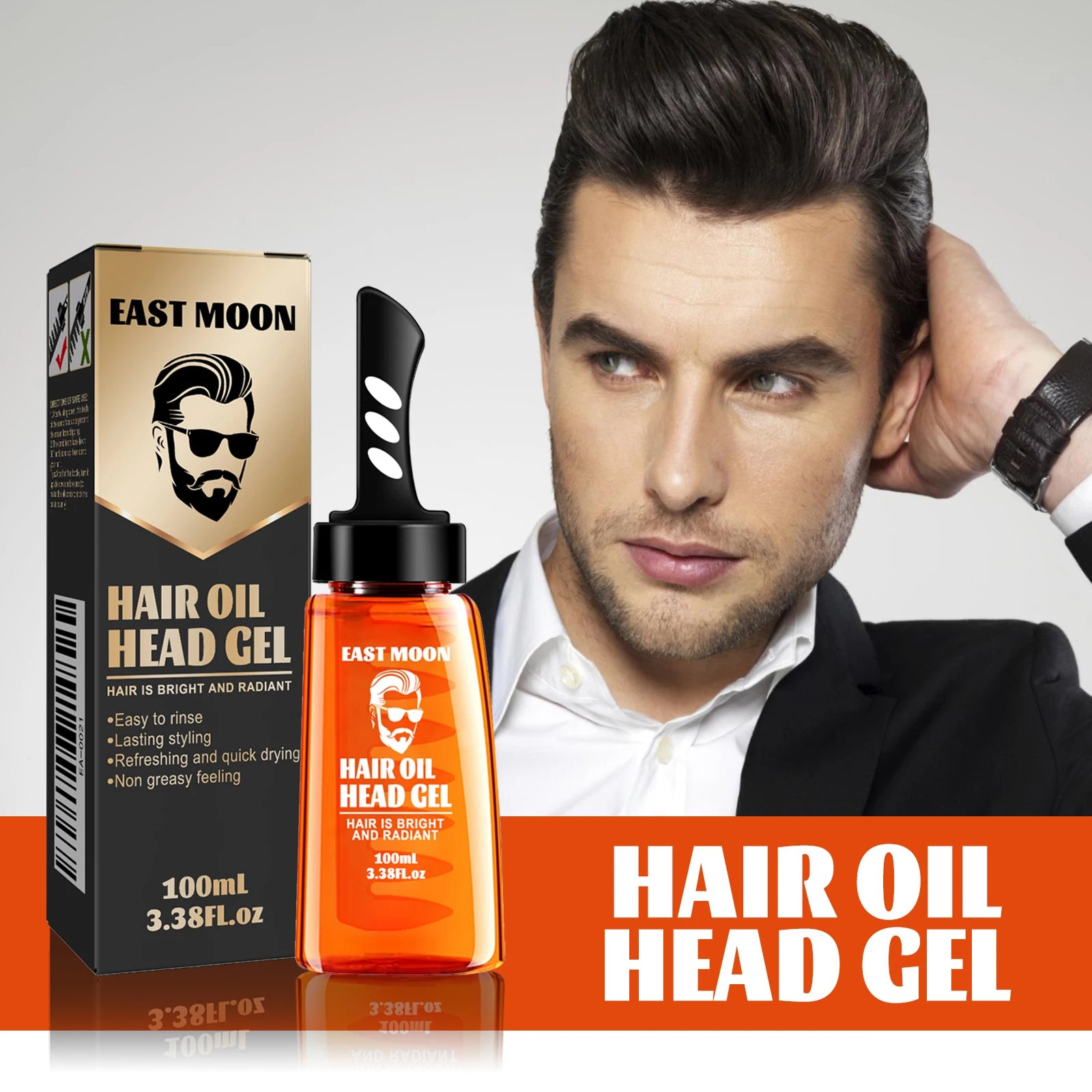 2 in 1 Men's Hair Styling Gel With Wide Tooth Comb Long-lasting Fluffy Hair Styling Oil Styling Cream Strong Hold & Shine Oasis Select