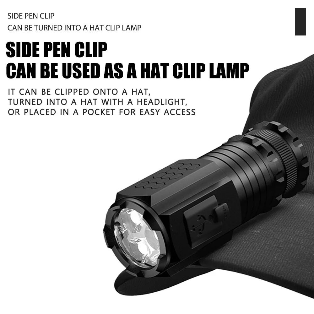 Powerful Portable Mini LED Flashlight 2000LM 3LED Ultra Strong Light 18350 Built-in Battery USB Rechargeable With Magnet Torch Oasis Select