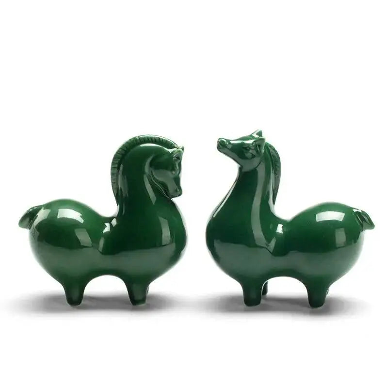 Ceramic Tea Pet Green Horse Small Ornament Home Living Room Study Office Desktop Decoration Tea Play Thing Cute Tang Horse Oasis Select