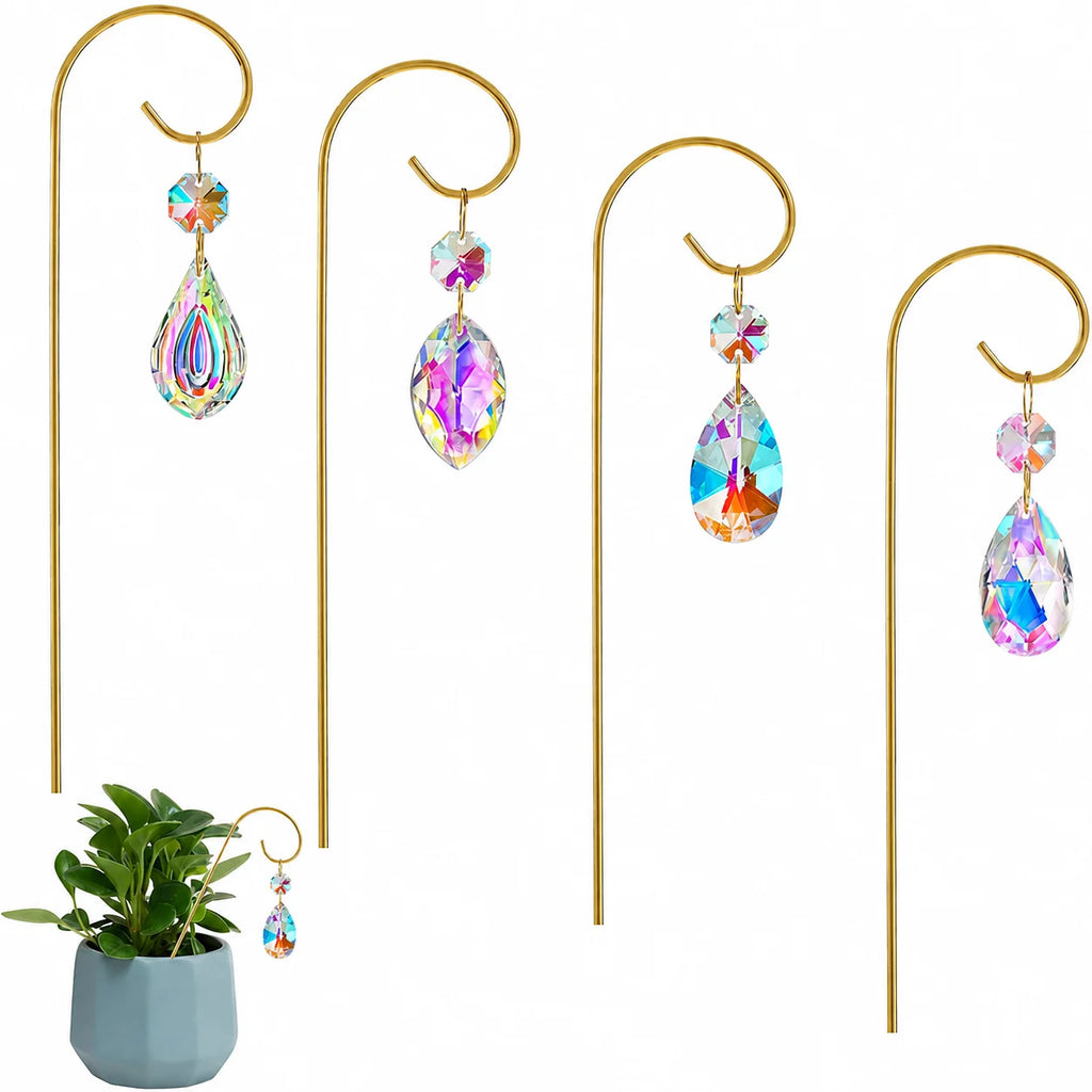 4-Pack AB Crystal Glass Garden Suncatchers with Metal Stakes