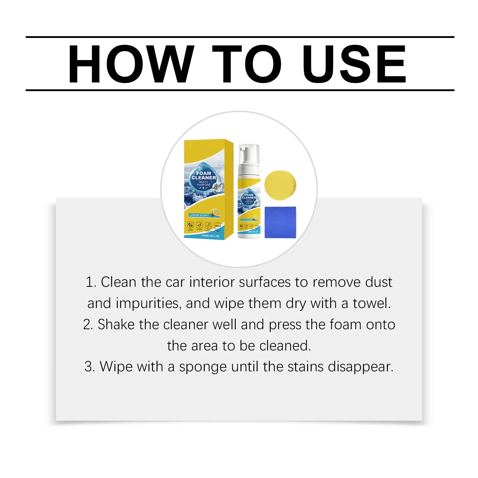 Multipurpose Foam Cleaning Kit With Towel And Sponge Antiaging Deep Decontamination No Rinse Car Interior Household Cleaning Kit Oasis Select