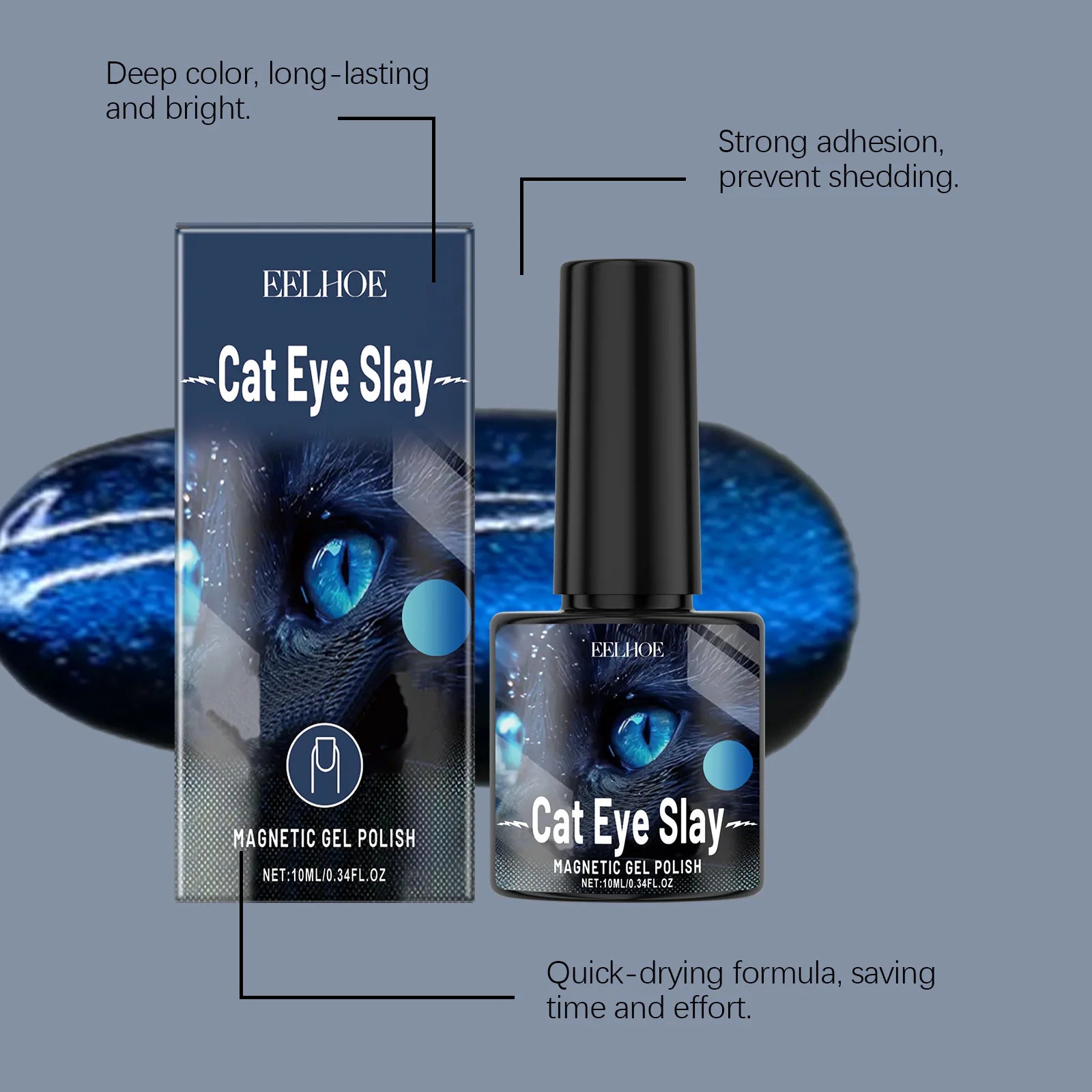 Eelhoe Cat Eye Magnetic Gel Nail Polish – Black Blue 10ml Magnetic Gel Nail Polish Oasis Select