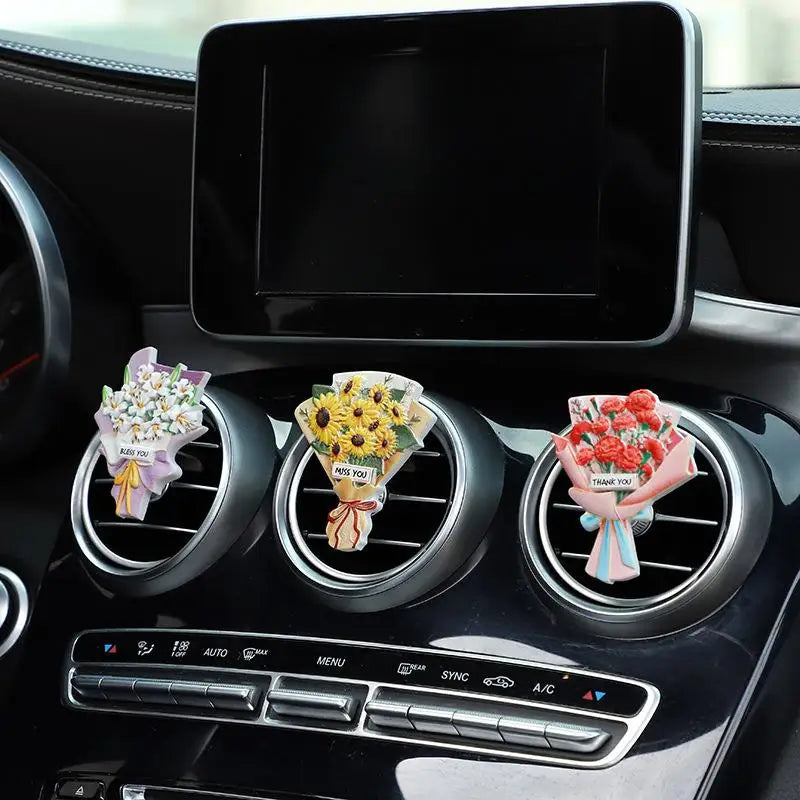 Sunflower Rose Bouquet Car Vent Aromatherapy Diffuser Plaster Floral Air Freshener Ornament Car Aromatherapy Accessories Oasis Select