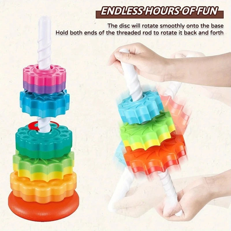 Montessori Rotating Rainbow Tower Baby Stacking Puzzle Toys Safety and Environmental Protection Colored Children's Toys Oasis Select