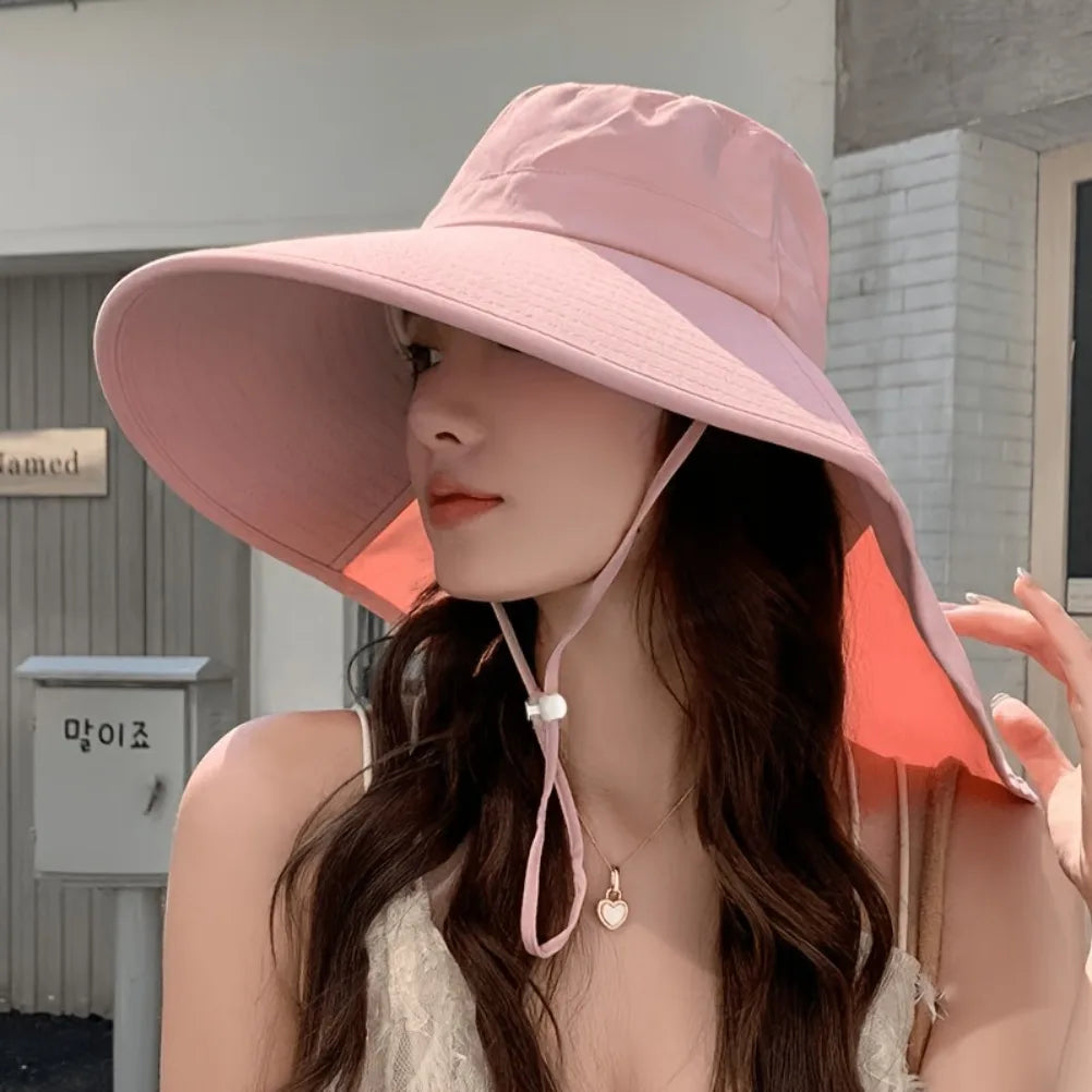 Women's Wide Brim Sun Hat Neck Protection Foldable Breathable Bucket Hat Outdoor Summer UV Protection Beach Cap Oasis Select
