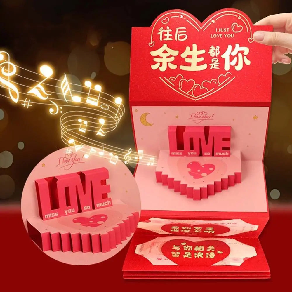 6/10 Slots Birthday Red Envelope Wish Lucky 3D Folding Cake Greeting Card with Bowknot Paper Cash Gift Bag Spring Festival Oasis Select