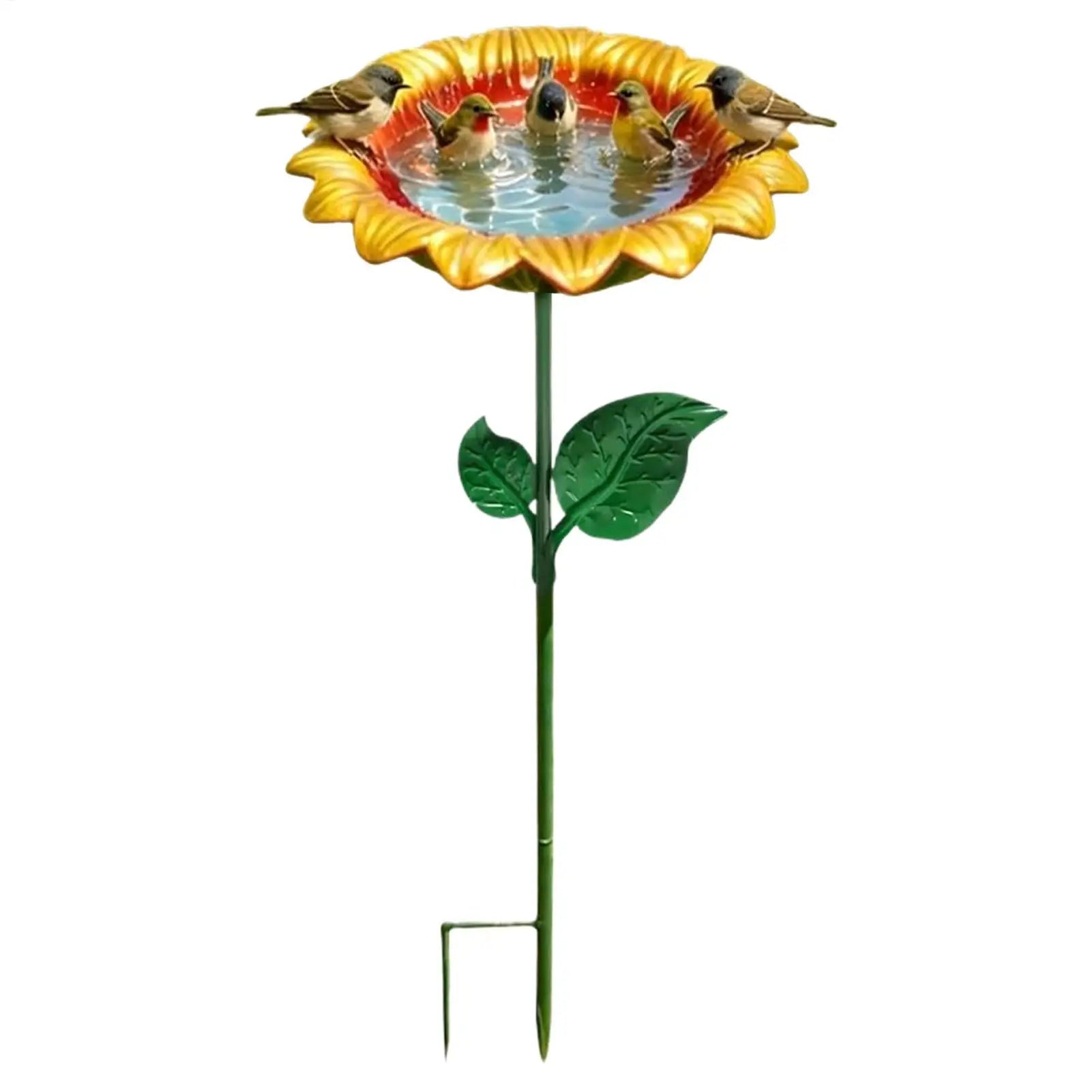 Outdoor Bird Bath Weatherproof Metal Sunflower with Stake Metal Bird Bath Feeding Bowl for Hummingbird Finch Chickadee Bee Oasis Select