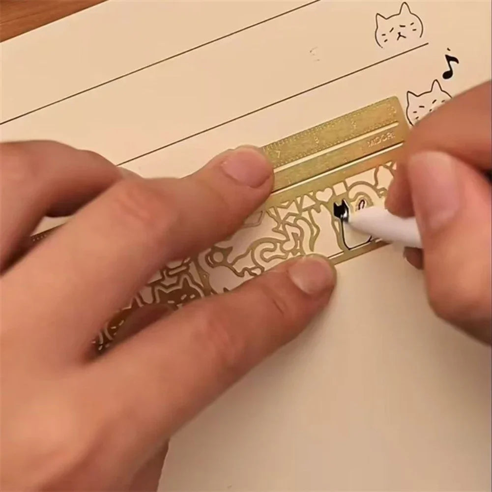Cute Cat Hollow Metal Bookmark Ruler – Stencil & Journal Tool