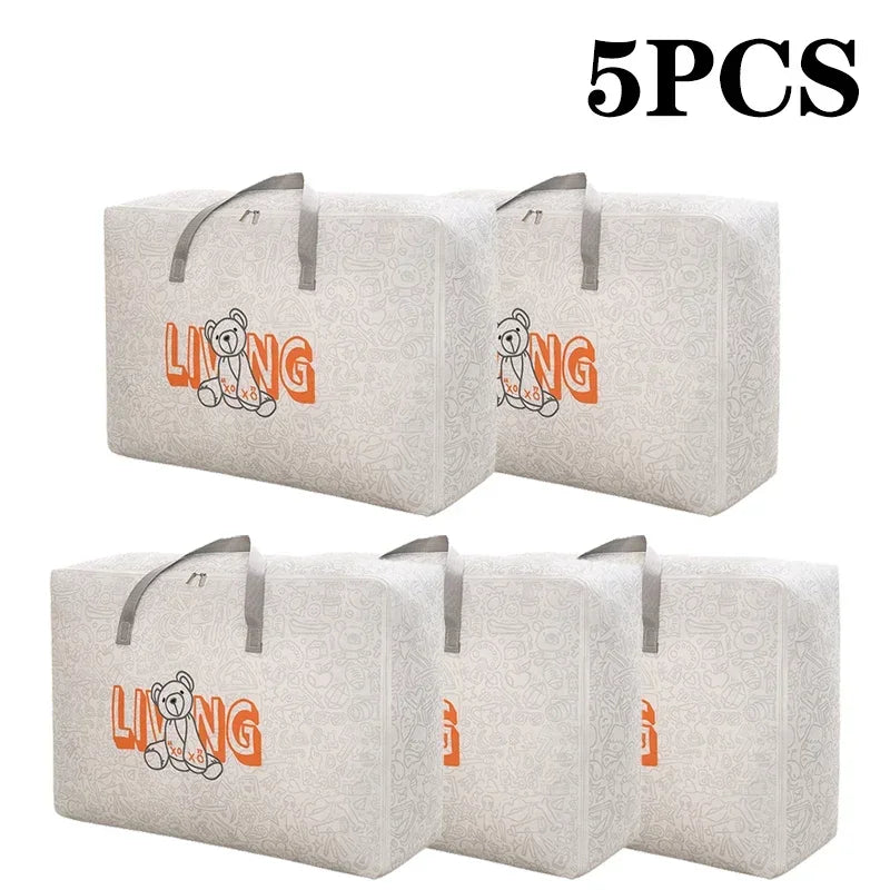 1-5Pcs Clothes Quilt Storage Bag Waterproof Moistureproof Large Capacity Luggage Bag Packing Bag Thickened Non-woven Storage Bag Oasis Select M 5PCS