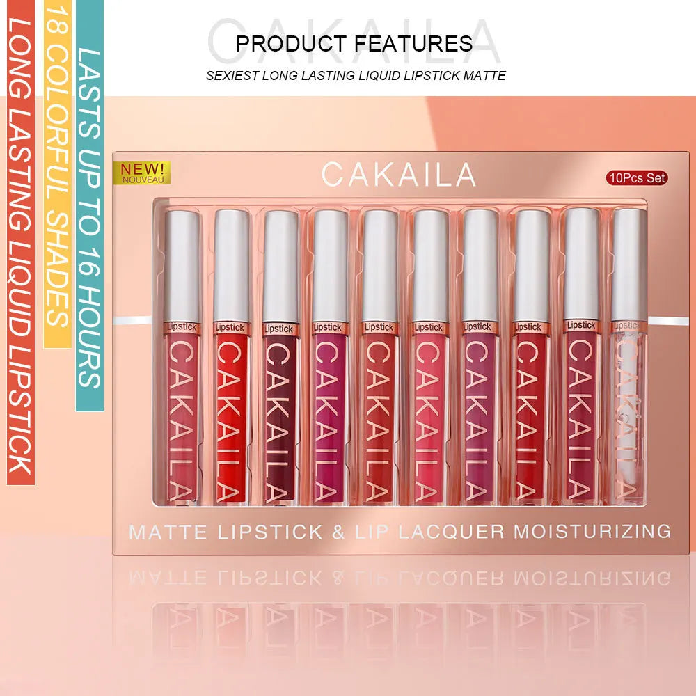 Matte Lip Gloss Lip Oil 10pc/set: Velvet Lipstick High Pigment Waterproof Long Lasting, Nude, Y2K Christmas Valentine's Day Gift Oasis Select