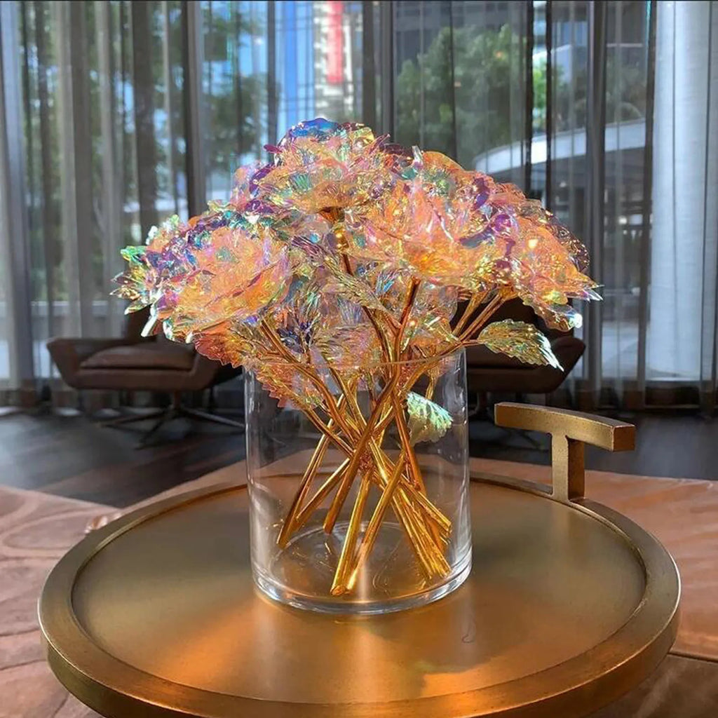 10pcs Galaxy Rose Forever Flower Artificial Luminous Light Rose Valentine's day Gifts Gold Foil Colorful Artificial Flower Oasis Select