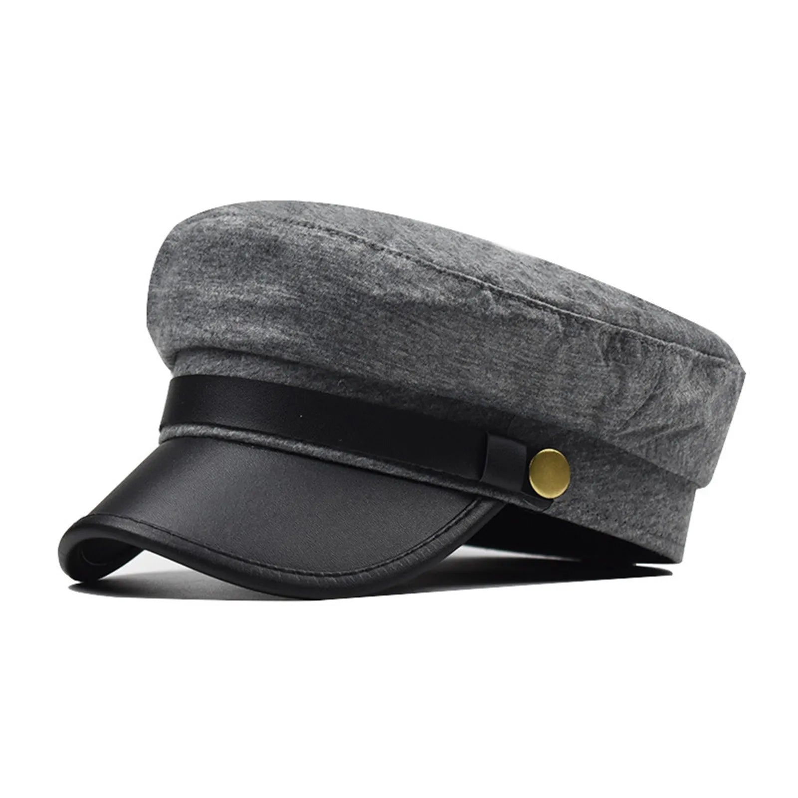 Unisex Cycling Caps PU Leather Hat Autumn Sailor Hat for Women Men Men Black Female Travel Student Hat Captain Hat Flat Top Oasis Select Gray