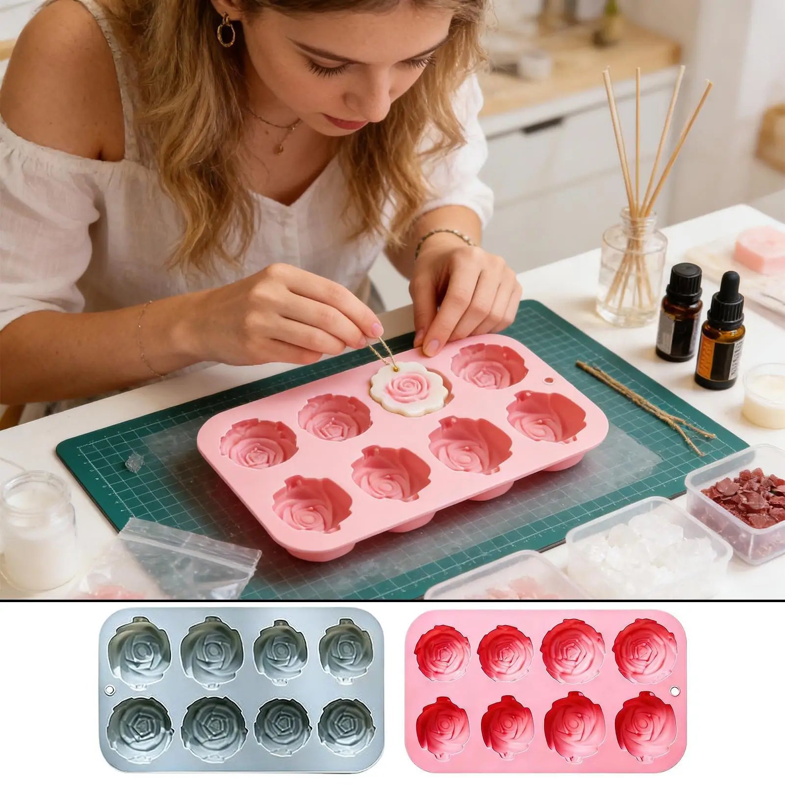 8 Holes Rose Flower Silicone Molds Handmade Soap Candle Silicone Mold DIY Cake Chocolate Baking Tools Ice Cubes Making Mould Oasis Select