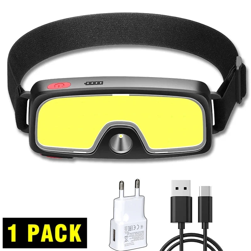 Powerful COB Headlamp Type-c/USB Rechargeable Head Flashlight Built-in Battery Outdoor Fishing Camping Lantern Waterproof Torch Oasis Select 41 SMD Headlamp-EU