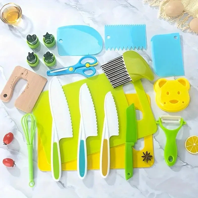 Kids Cooking Cutter Set Kids Knife Toddler Cutter Plastic Cake Fruit Knives Children DIY Peeler Tools Kitchen Accessories Oasis Select