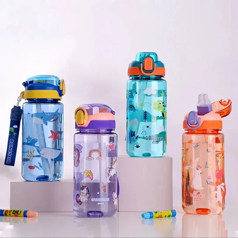 1pcs Kids Cartoon Water Bottle Leak-Proof BPA-Free Tritan Bottle with Straw & Strap for School & Outdoor Activities Oasis Select