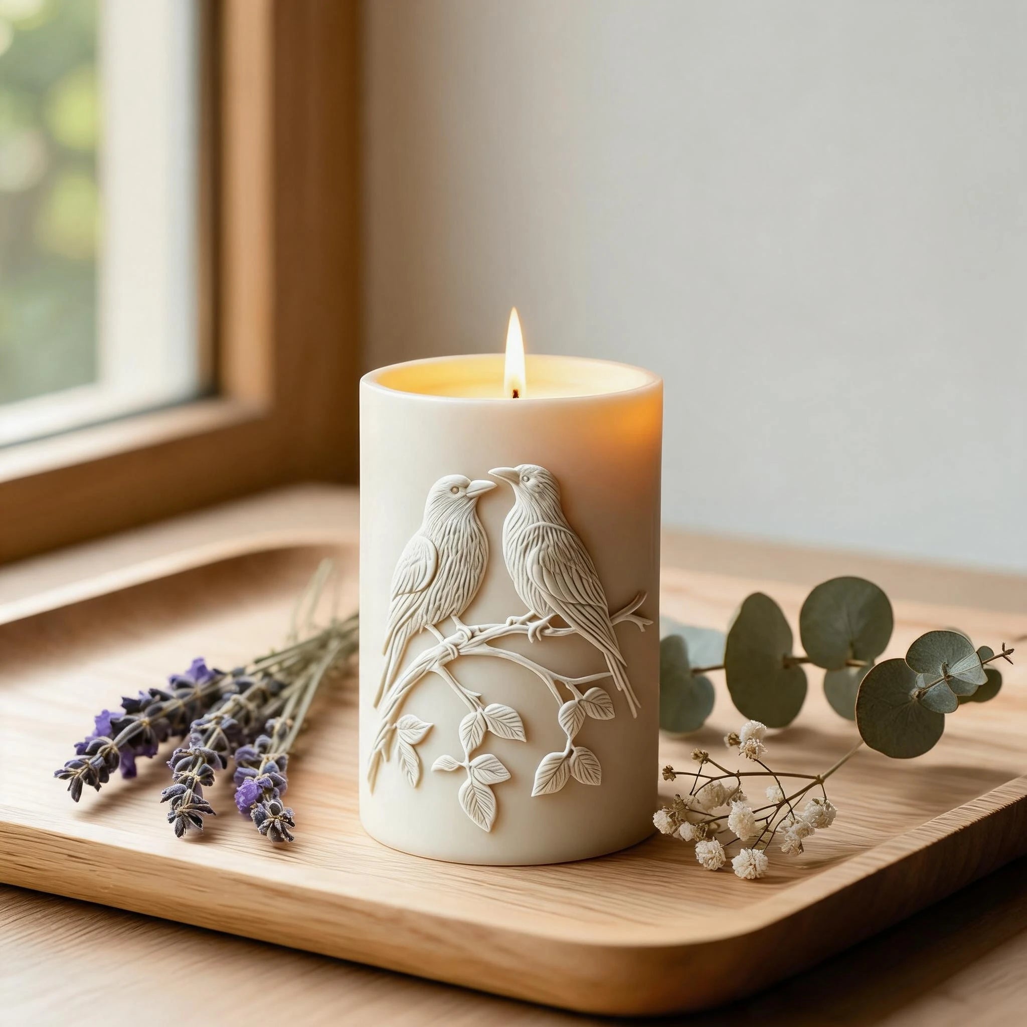 Two Birds On Branch Mold 3d Embossed 3d Embossed Candle Mold Cylindrical Silicone Mold Easy To Demold For Coffee Shop Decor Oasis Select