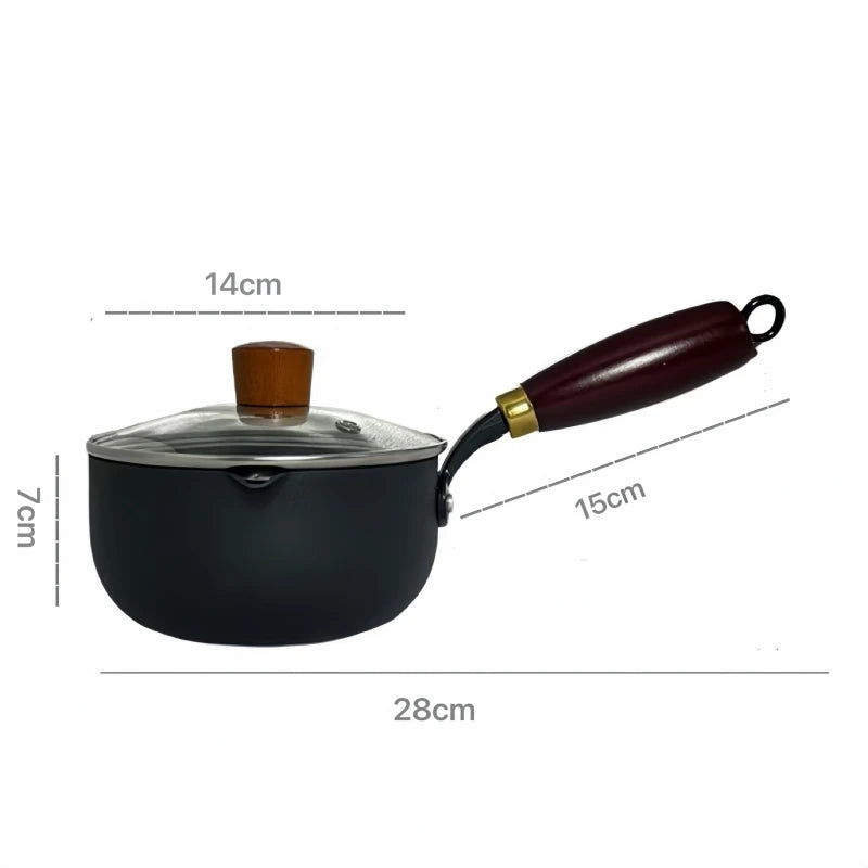 Wooden Handle Soup Pot Induction Stovetop Compatible Milk Pot for Whipped Cream, Boiling Water, and Soup Making Kitchen Cookware Oasis Select With cover
